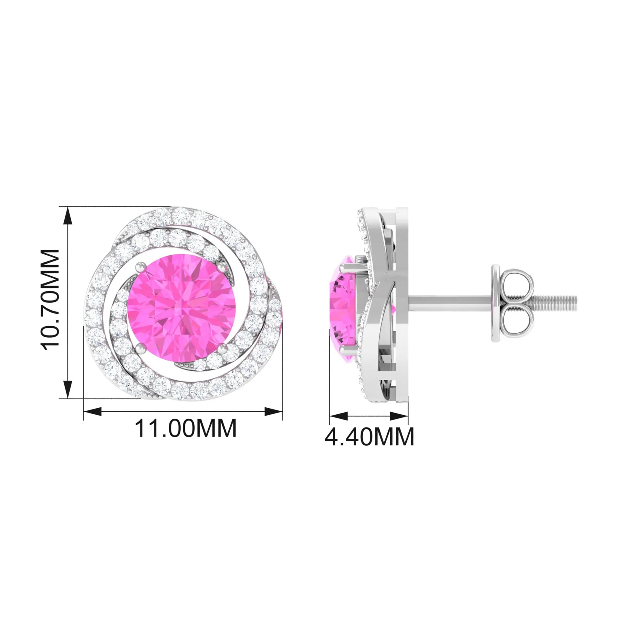 Lab Created Pink Sapphire Swirl Stud Earrings with Diamond