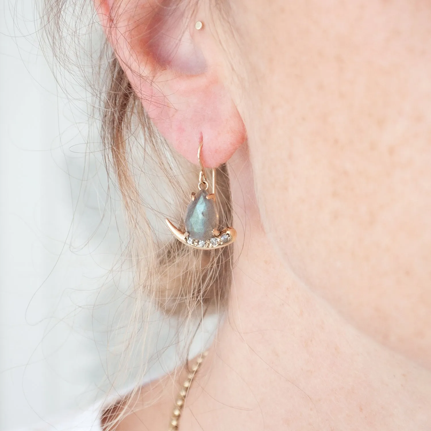 Labradorite & Sapphire Horn Earrings