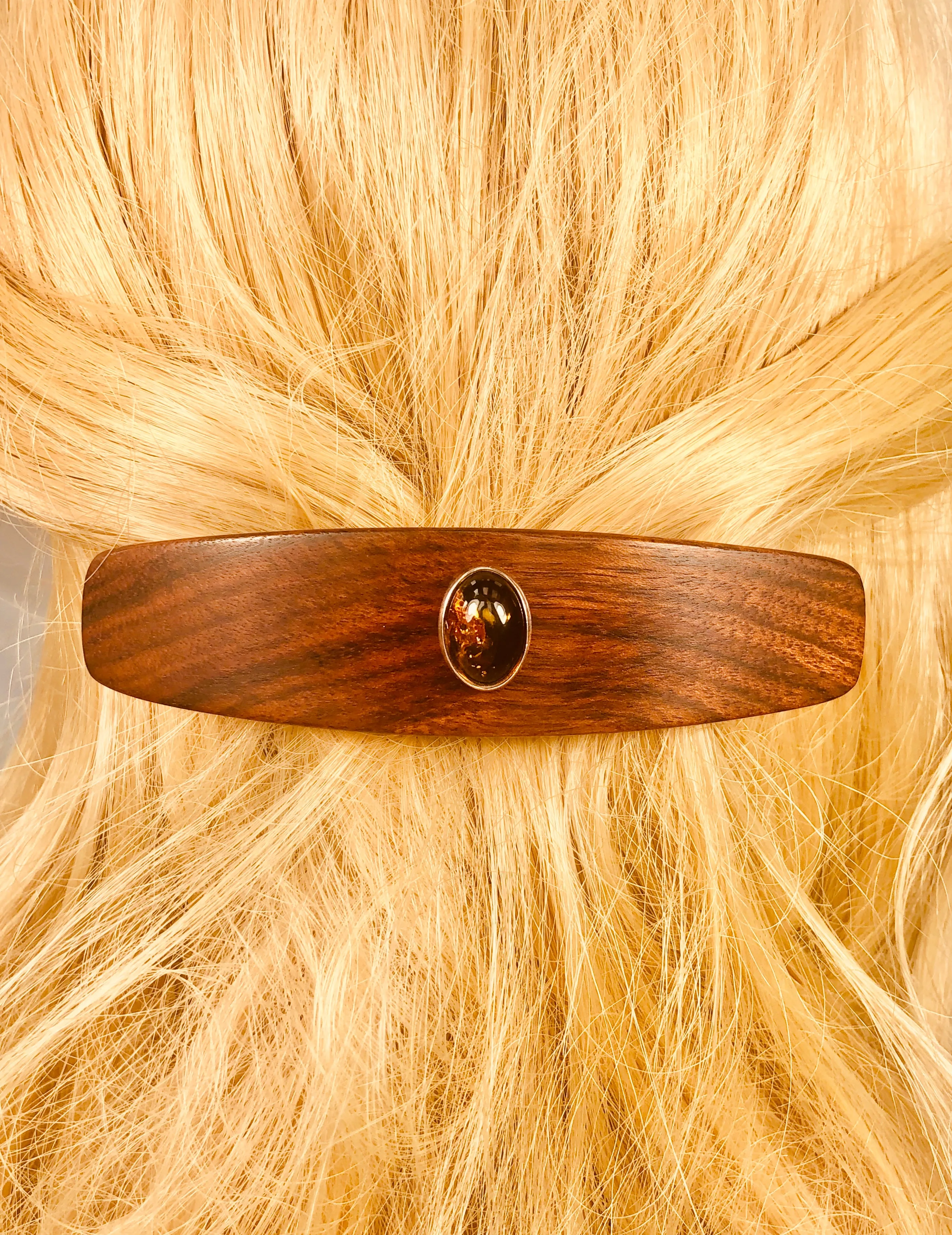 Large barrette Caribbean Rosewood Genuine Baltic Amber Luxury Barrette Elegant Hair Clip