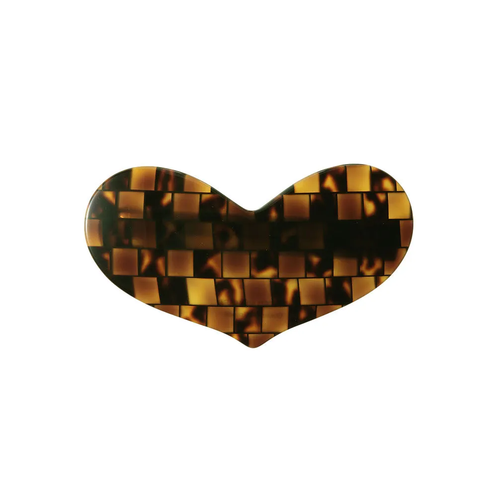 Large Plaid Pattern Heart Barrette