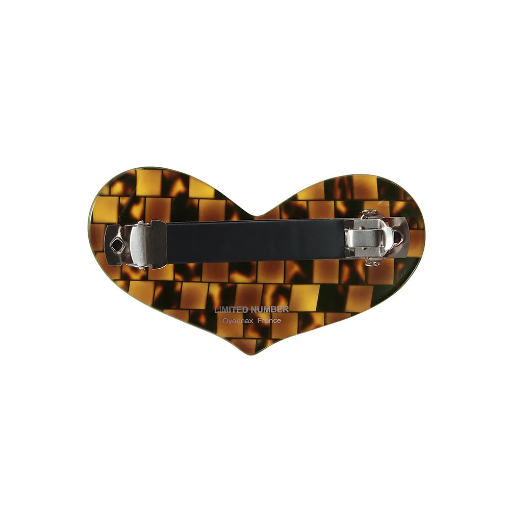 Large Plaid Pattern Heart Barrette