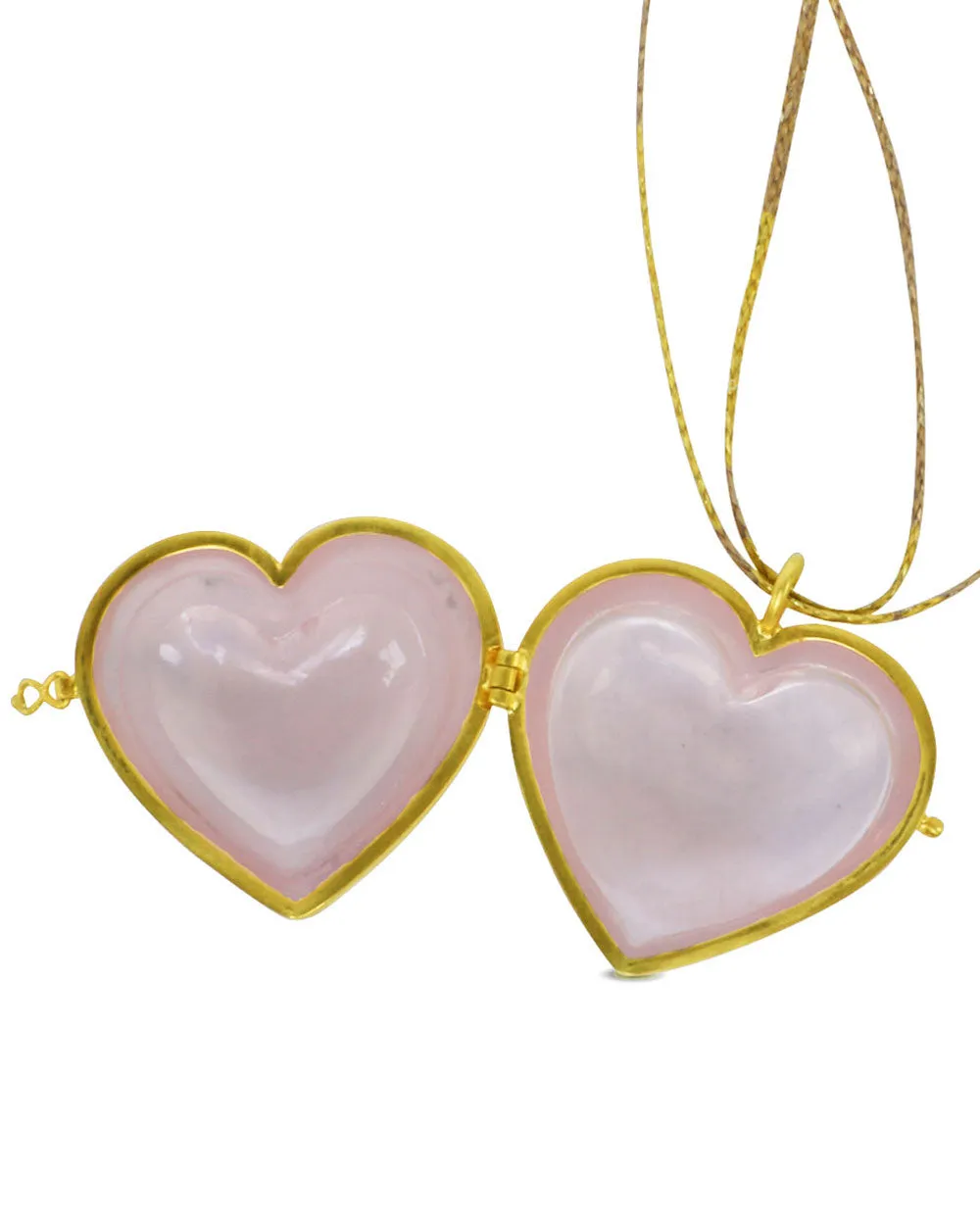 Large Rose Quartz Heart Locket Neckace