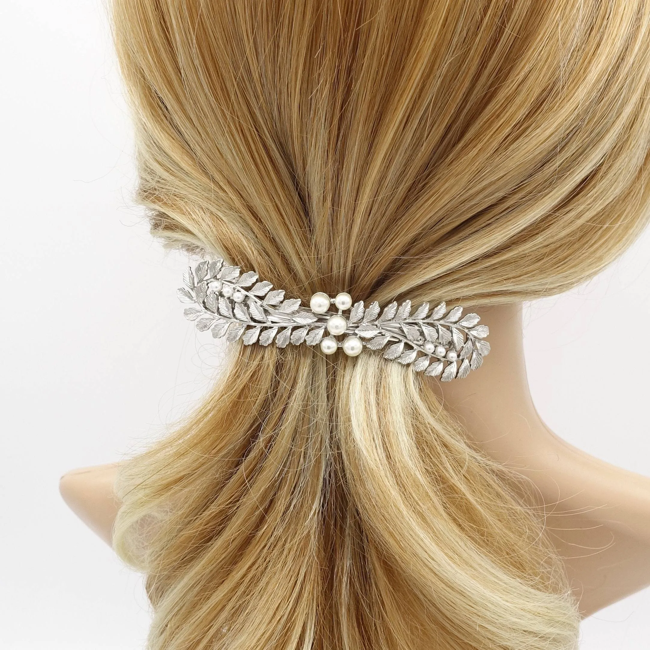 leaves hair barrette pearl decorated hair accessory for women