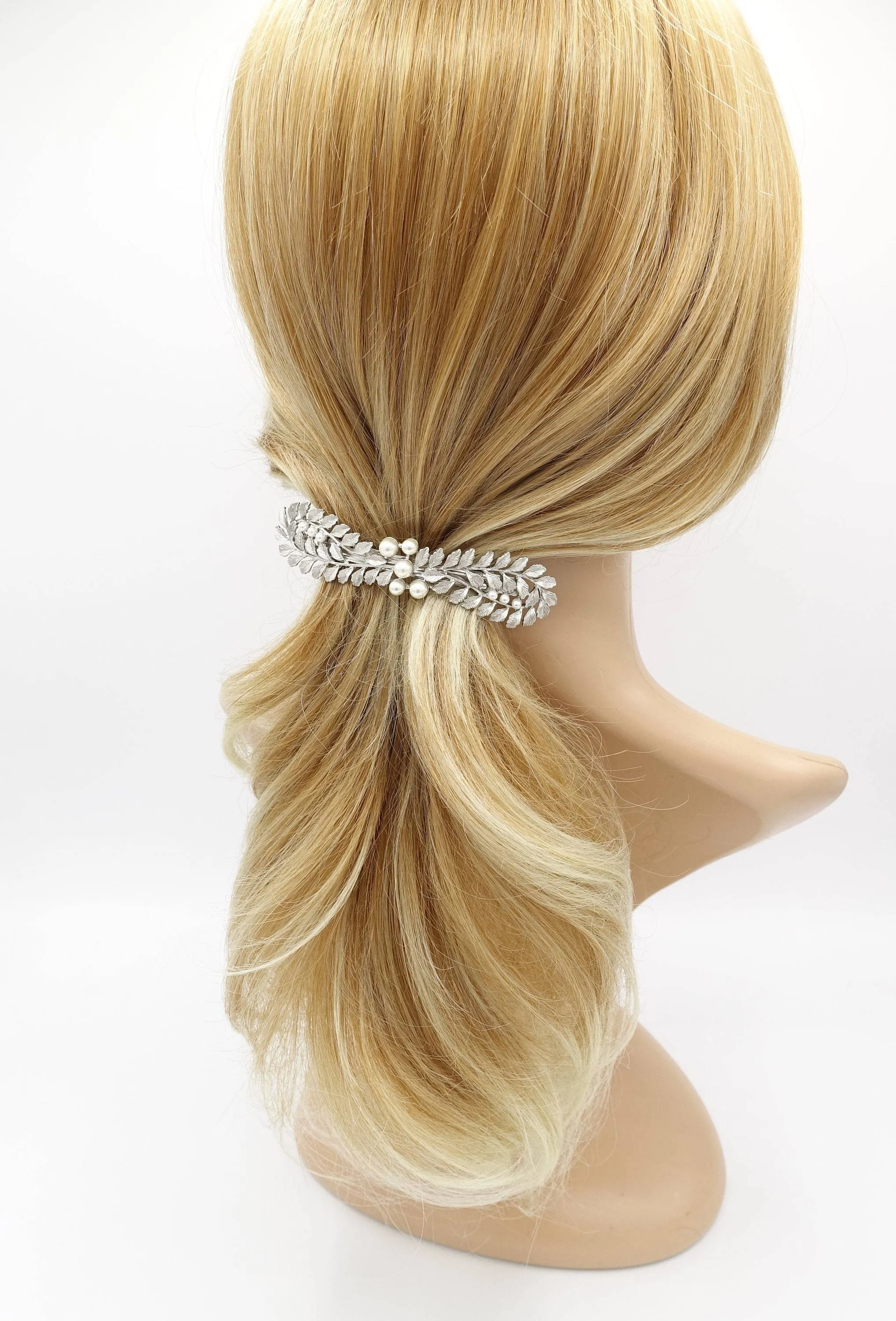 leaves hair barrette pearl decorated hair accessory for women