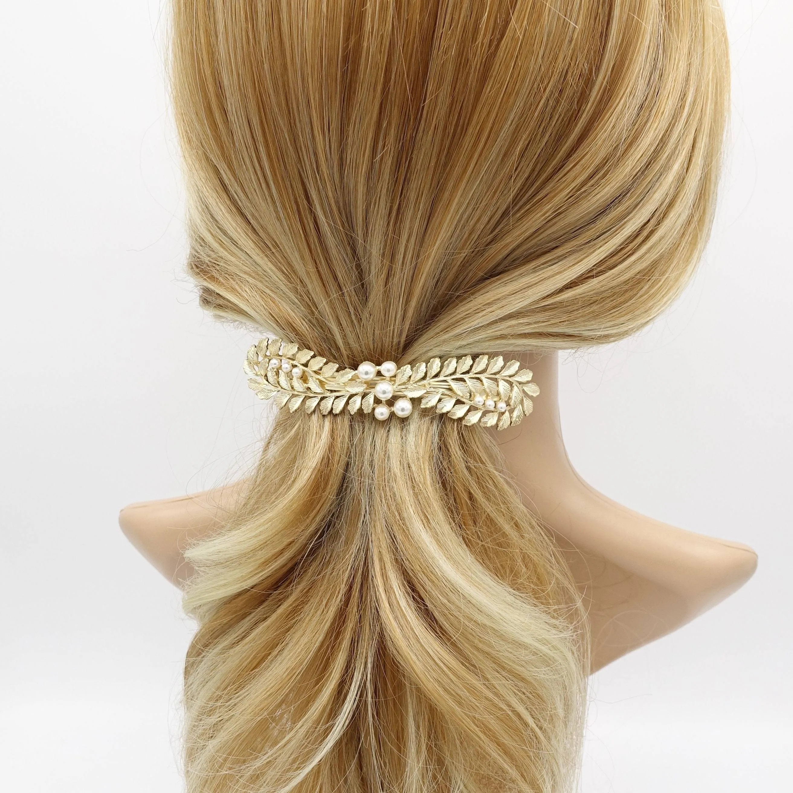 leaves hair barrette pearl decorated hair accessory for women