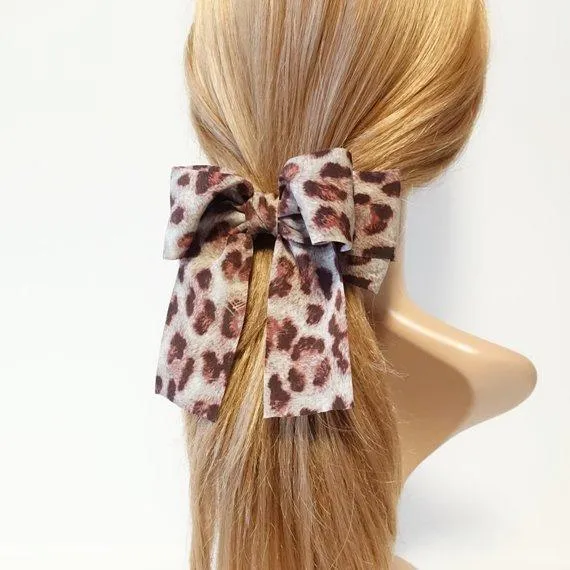 Leopard Print Long Tail Bow French Hair Barrette Women Hair Accessories