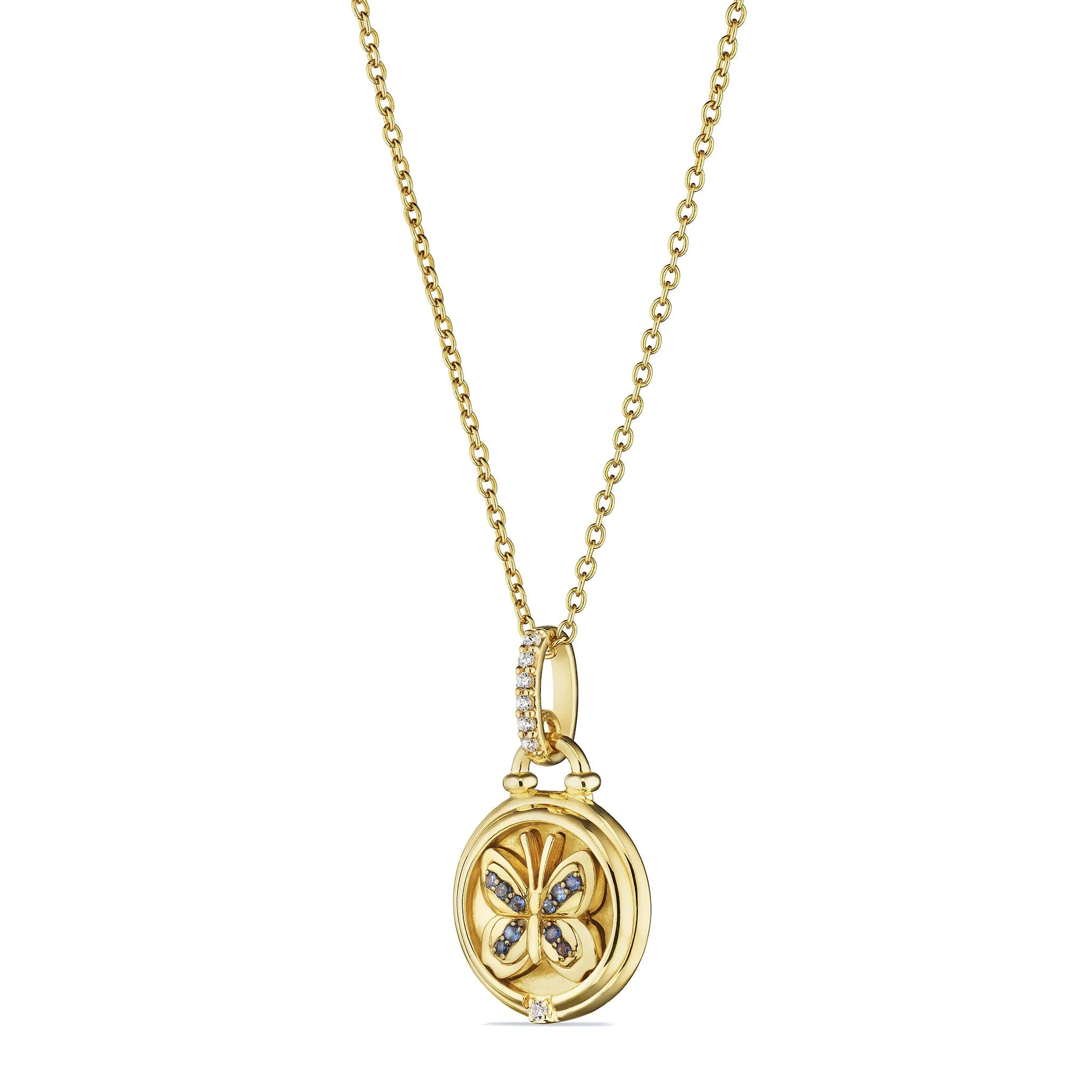 Little Luxuries Butterfly Medallion Necklace with Blue Sapphire and Diamonds in 18K