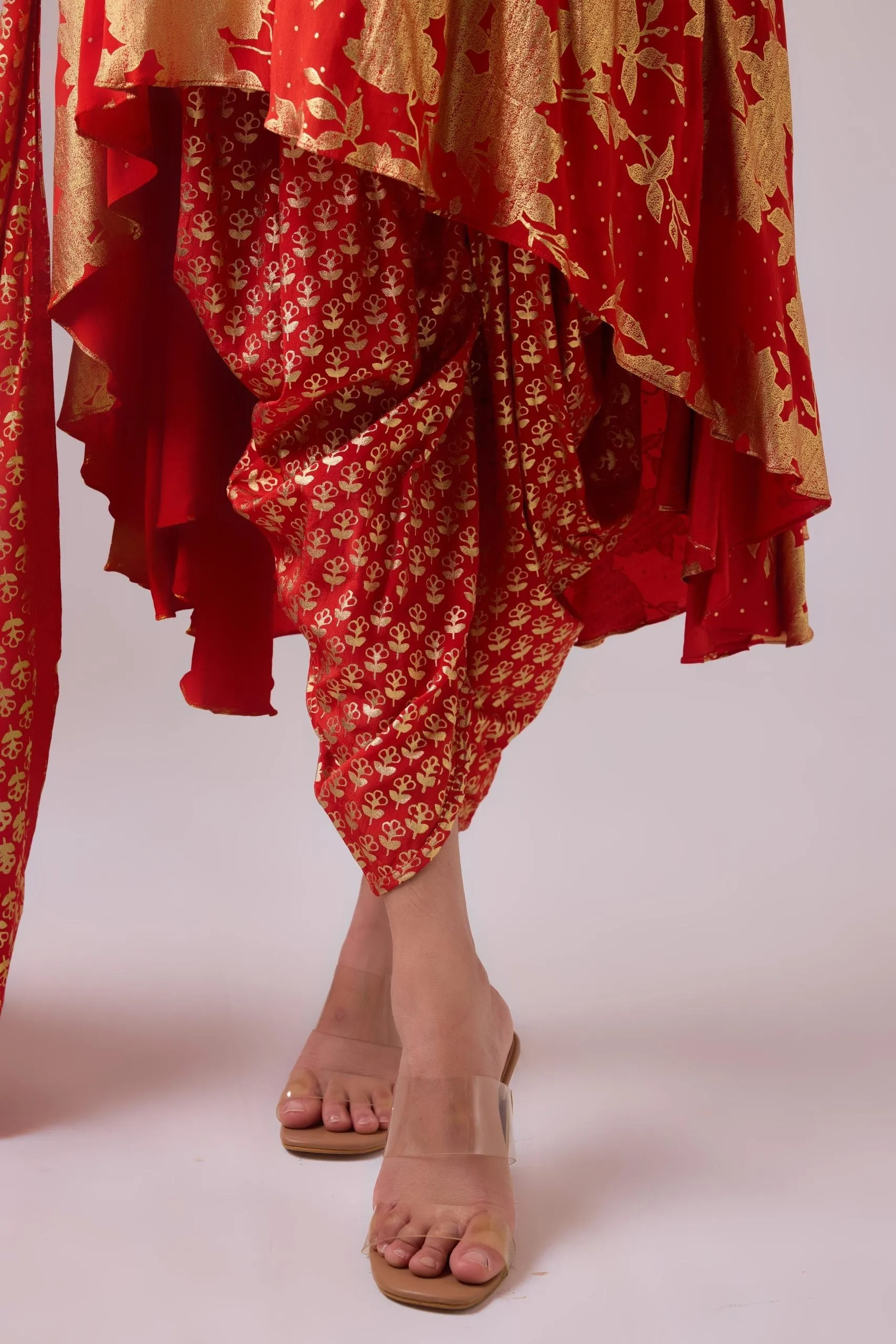 Long asymmetrical foil printed kurta