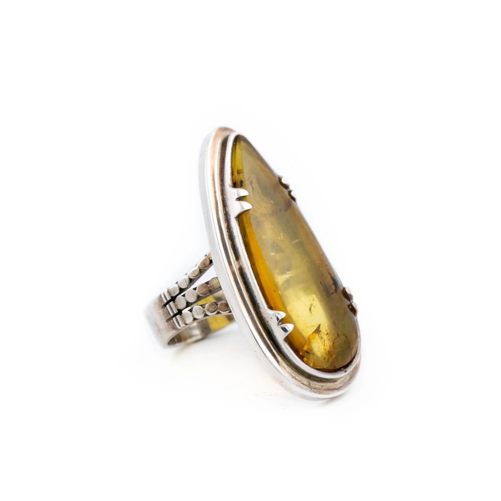 Long Clawset Amber Ring