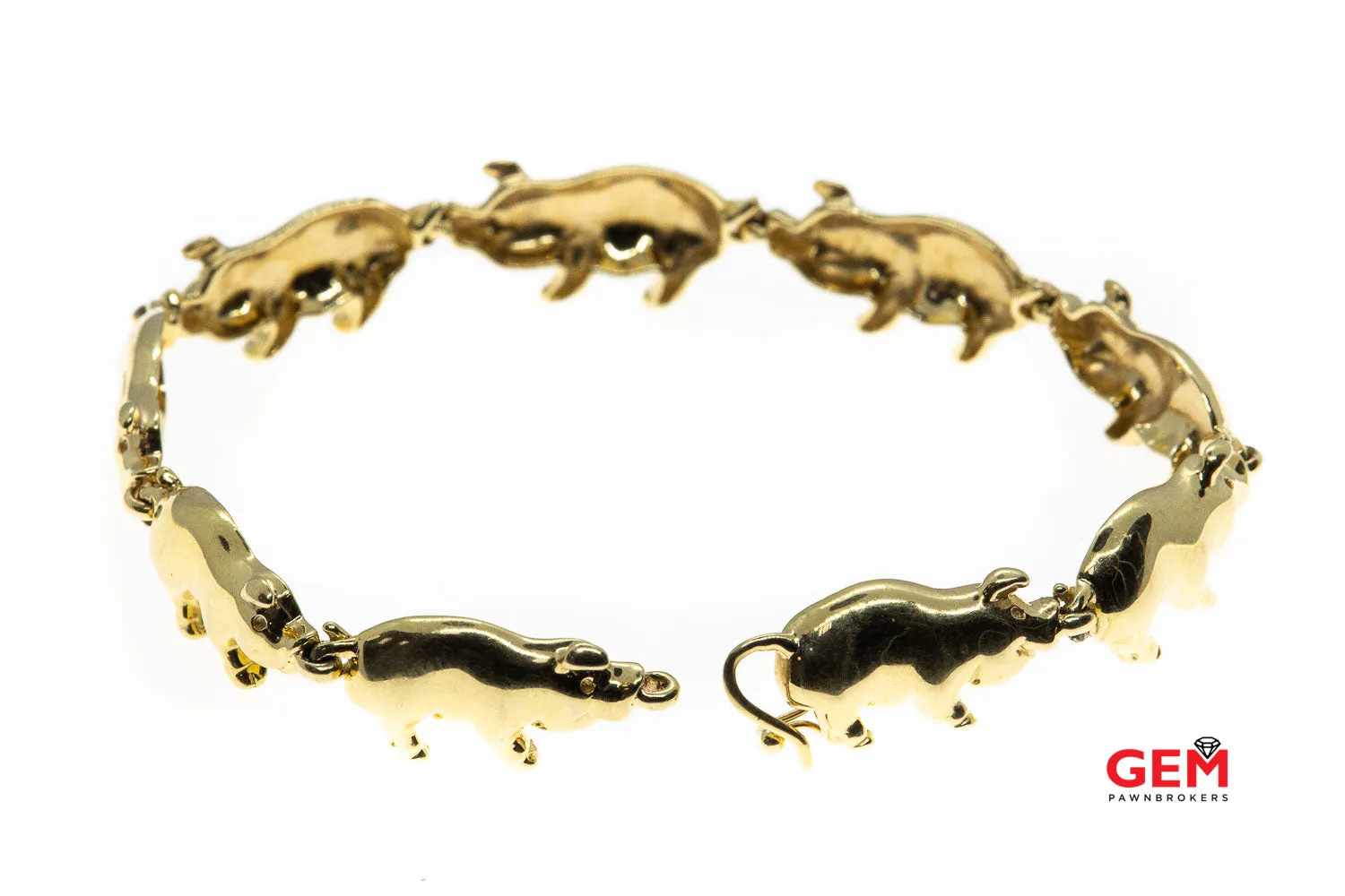 Lucky Pig Chain Link 3D Hog 14K 585 Yellow Gold Swine Animal Bracelet