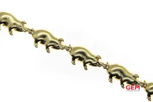 Lucky Pig Chain Link 3D Hog 14K 585 Yellow Gold Swine Animal Bracelet