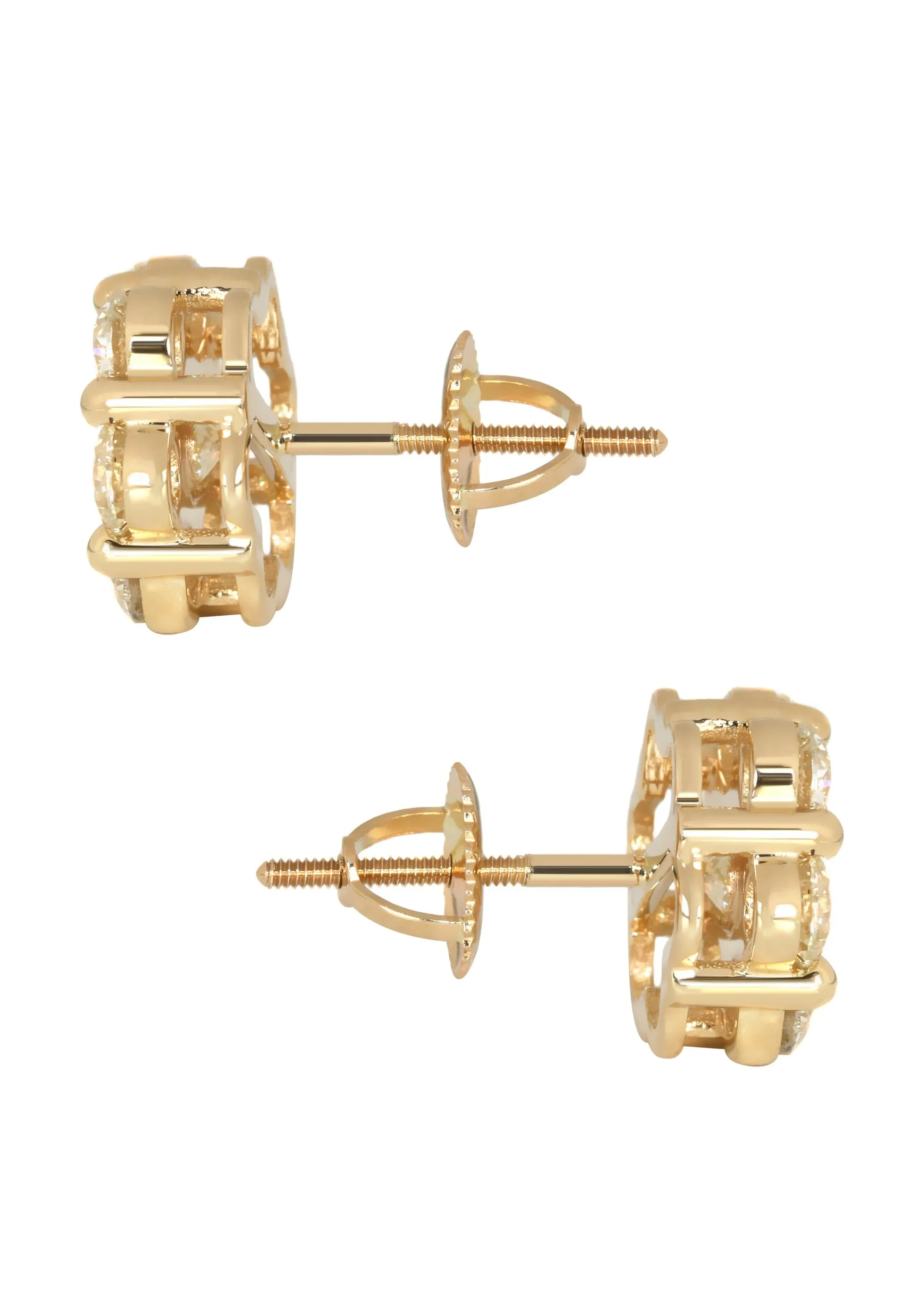 Mens Stud Diamond Earrings | 3.45 Carats 14K Yellow Gold