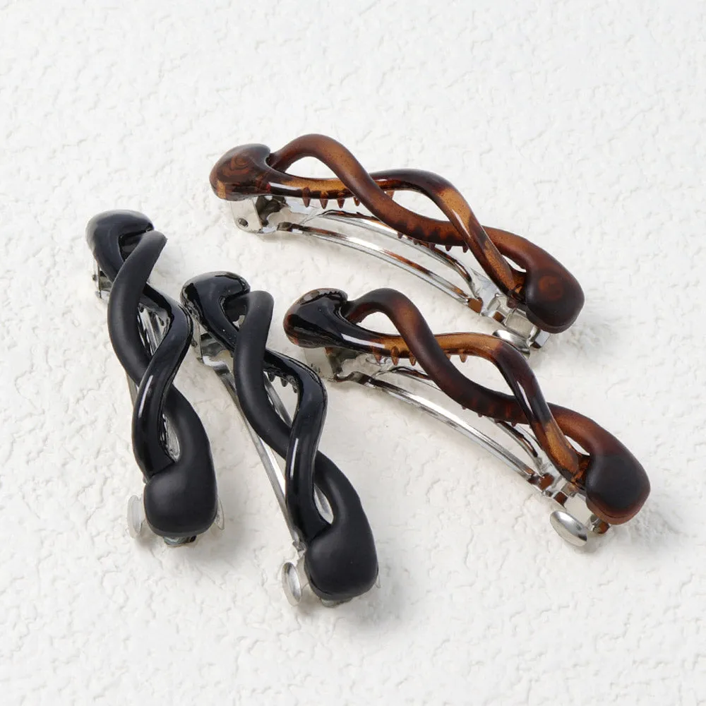 Metal Brown and Black Twist Hair Barrette Set