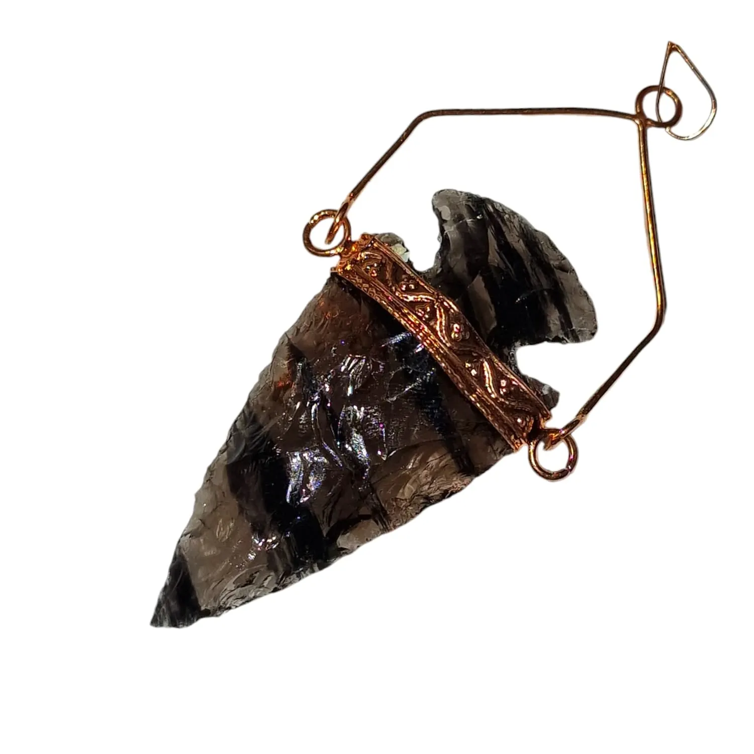 Midnight Lace Obsidian & Golden Healer Point Copper Arrowhead Pendant -  Empower Your Spirit with Protection and Healing