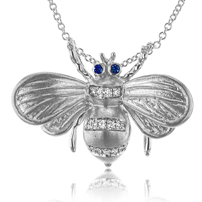 Monarch Bee Pendant Necklace in 18K Gold with Diamonds