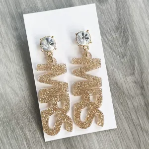 MRS Gold Glitter Statement Earrings