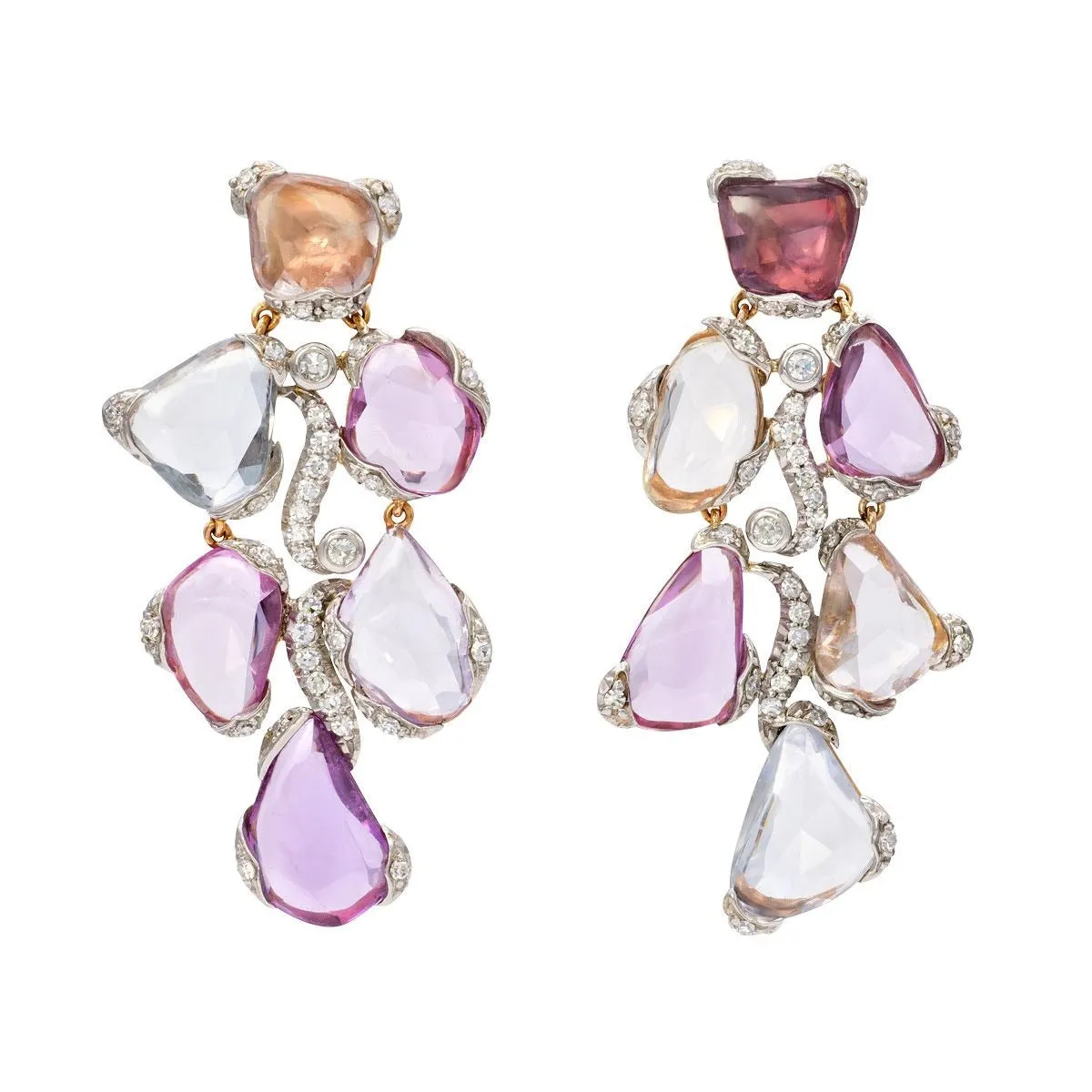 Multicolor Sapphire and Diamond Drop Earrings