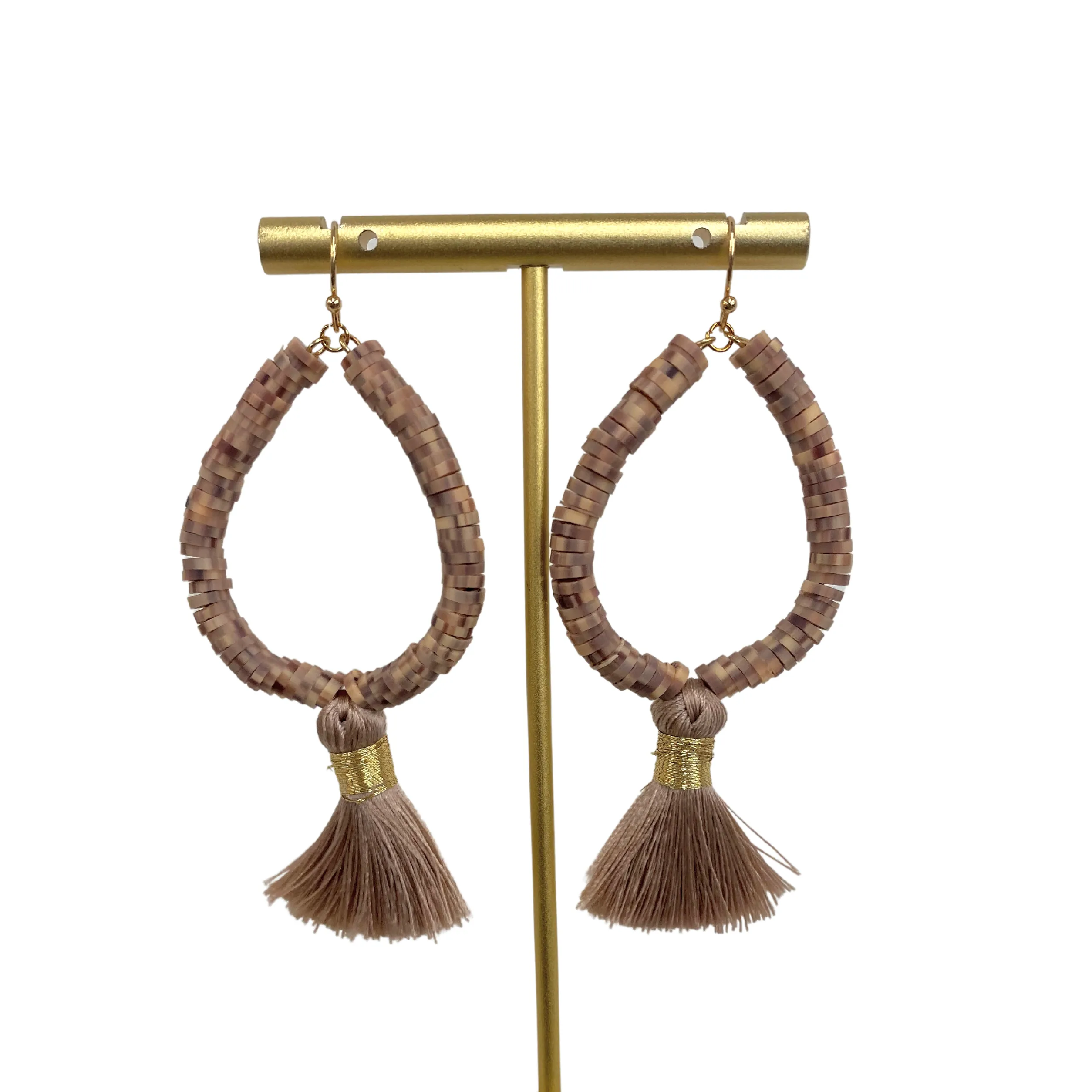 Natural Beauty Heishi Bead Tassel Earrings