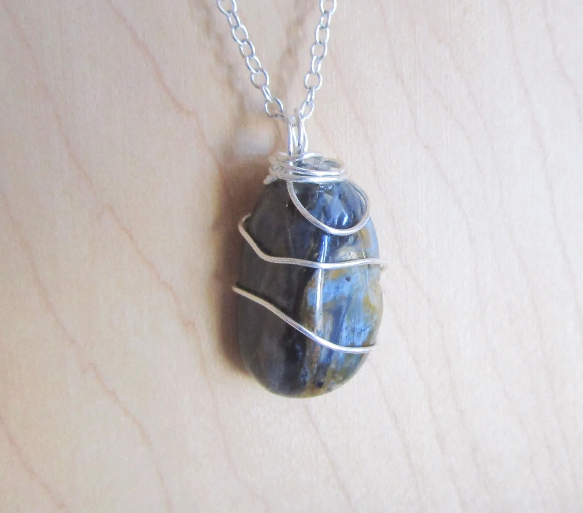 Natural Pietersite Blue and Gold Tempest Stone Pendant Necklace