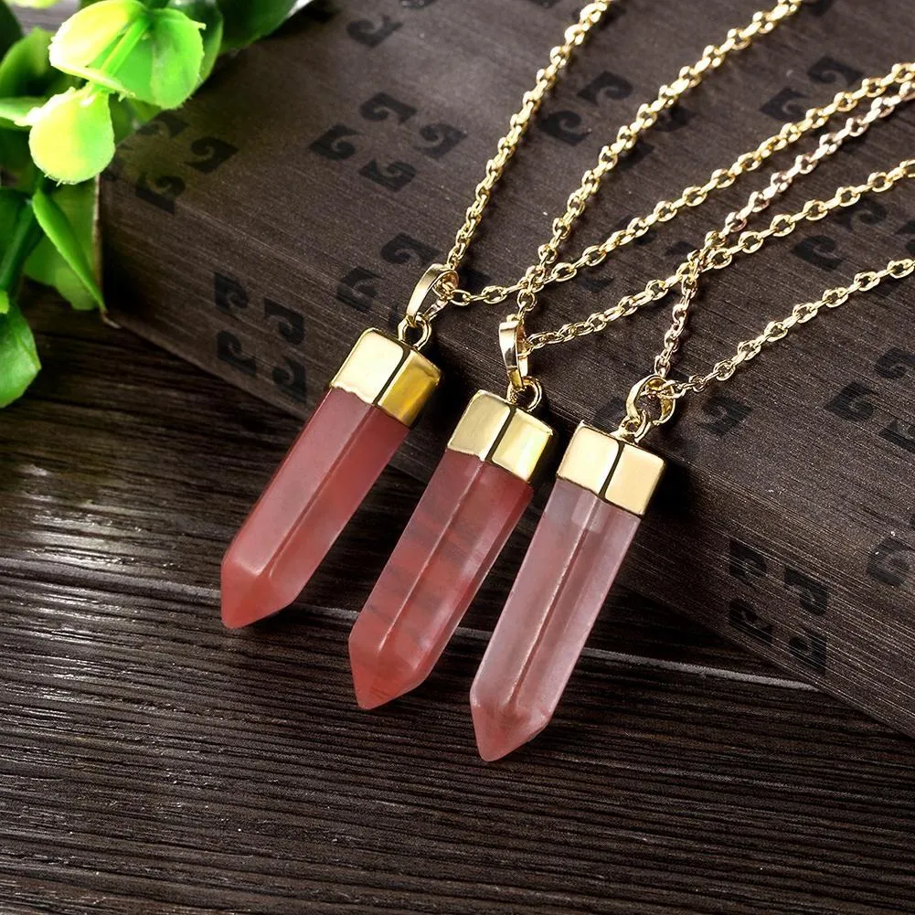 Natural Rose Quartz Natural Stone Necklace in 18K Gold Plated