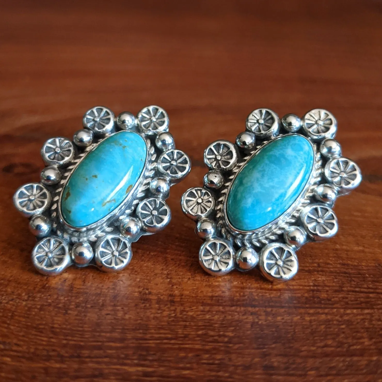 Navajo Made Framed Turquoise Earrings by Delbert Delgarito GJ-ERN-0071