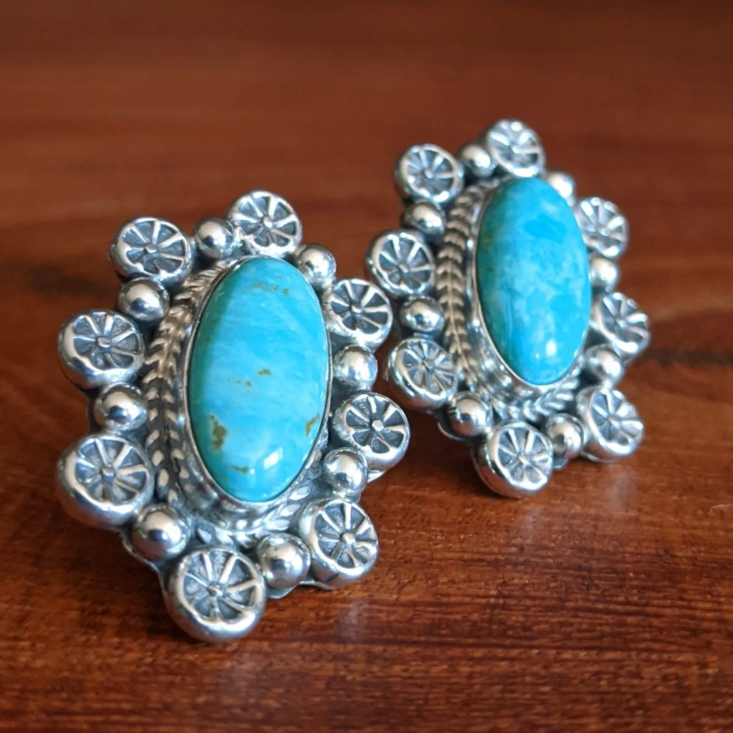 Navajo Made Framed Turquoise Earrings by Delbert Delgarito GJ-ERN-0071