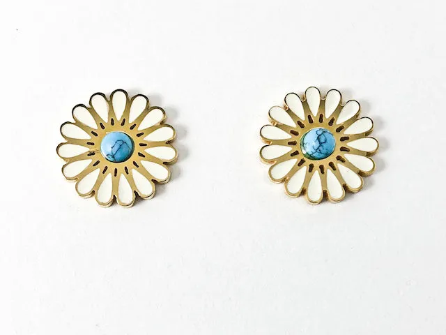 Nice Cute Sunflower Design With Center Turquoise Steel Set