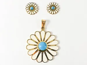 Nice Cute Sunflower Design With Center Turquoise Steel Set