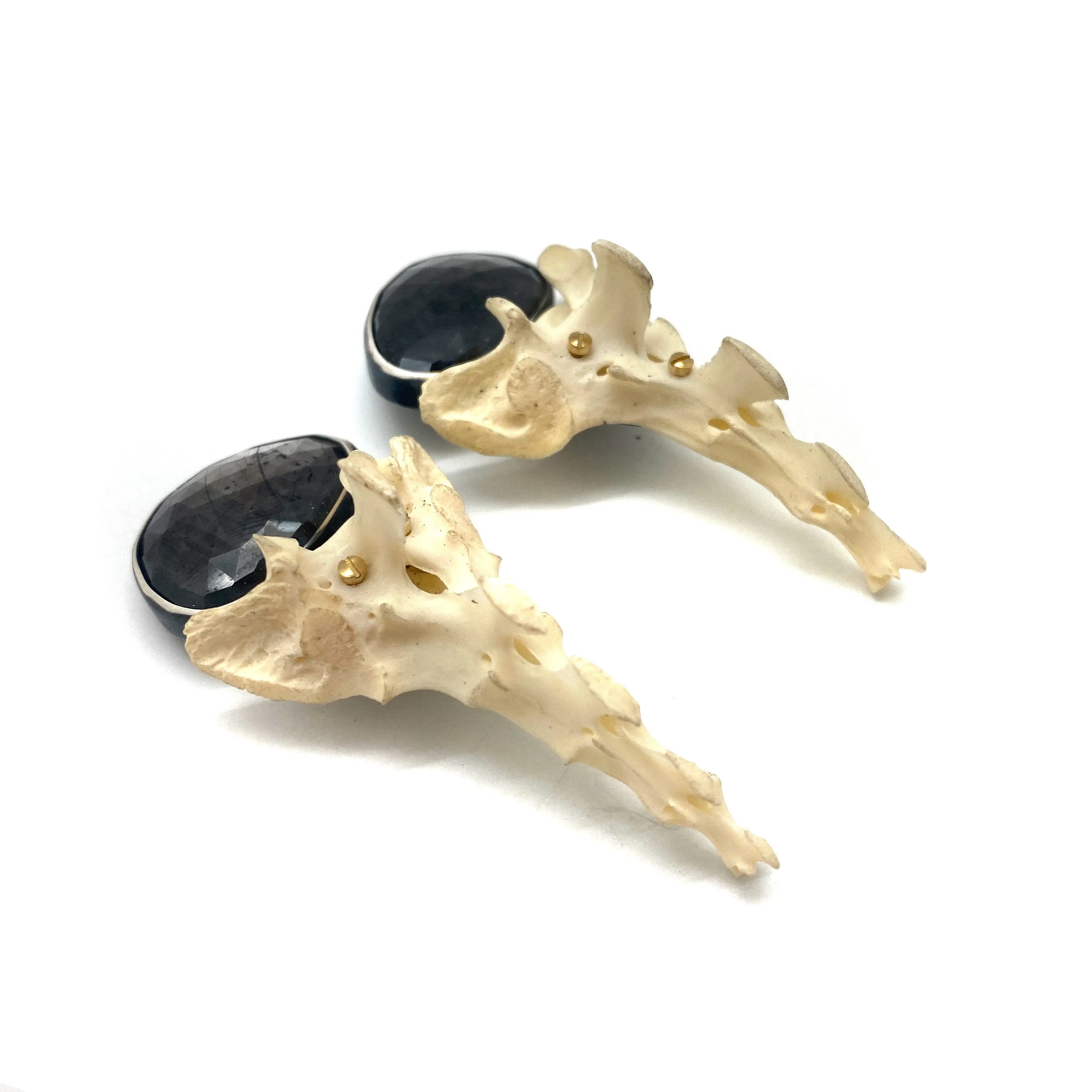 Of Mineral and Marrow Earrings - Rabbit Sacrum and Sapphire