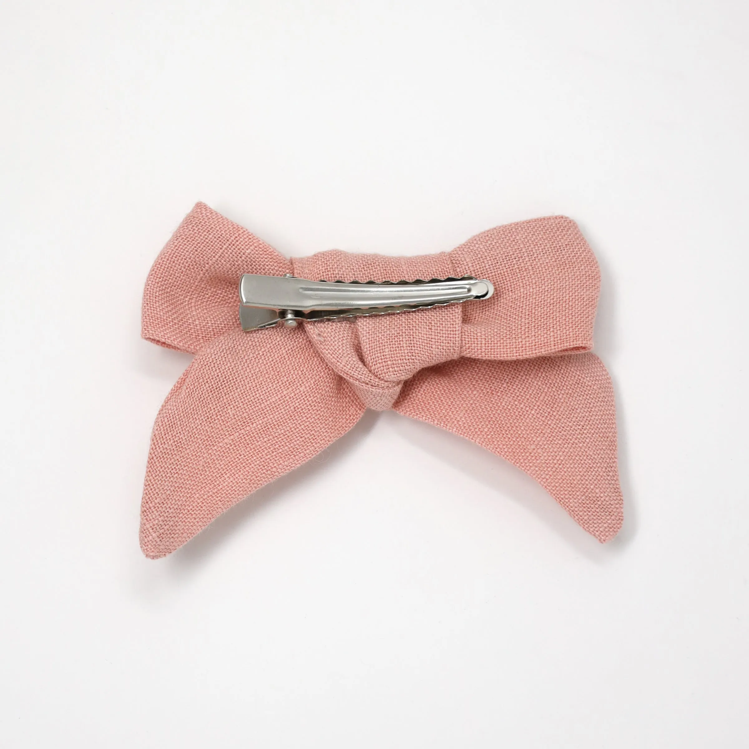 oh baby! School Girl Bow Linen Hair Clip Medium - Peony