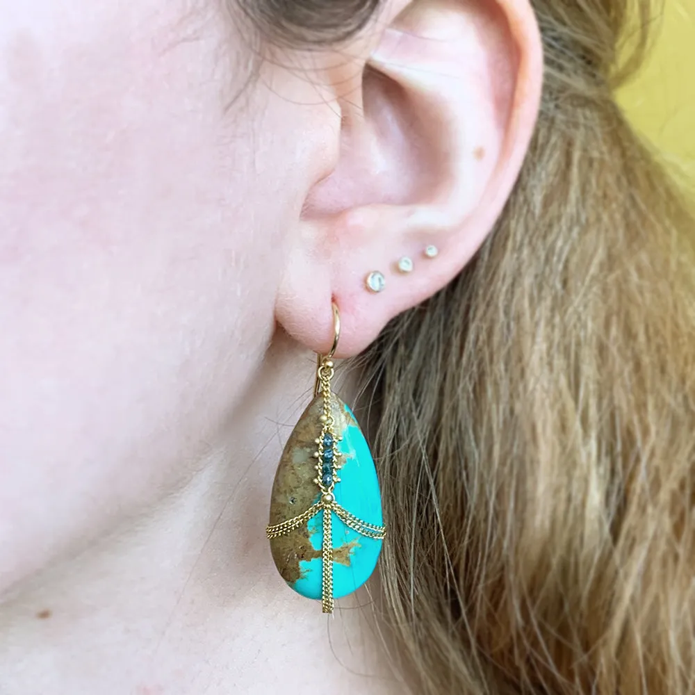 One-of-a-Kind Turquoise & Blue Diamond Draped Earrings - "Hydra"