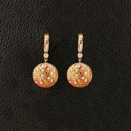 Orange & Yellow Sapphire Ball Earrings