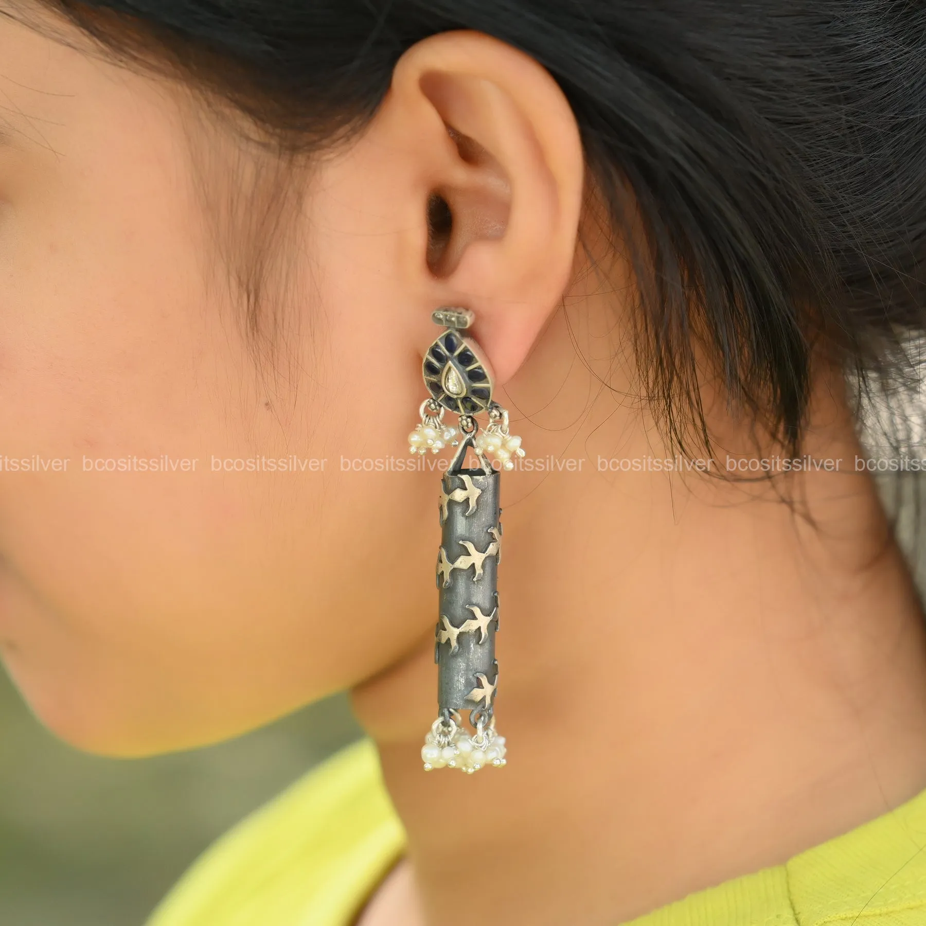 Oxidized Cylinder Shape Earring - 1323