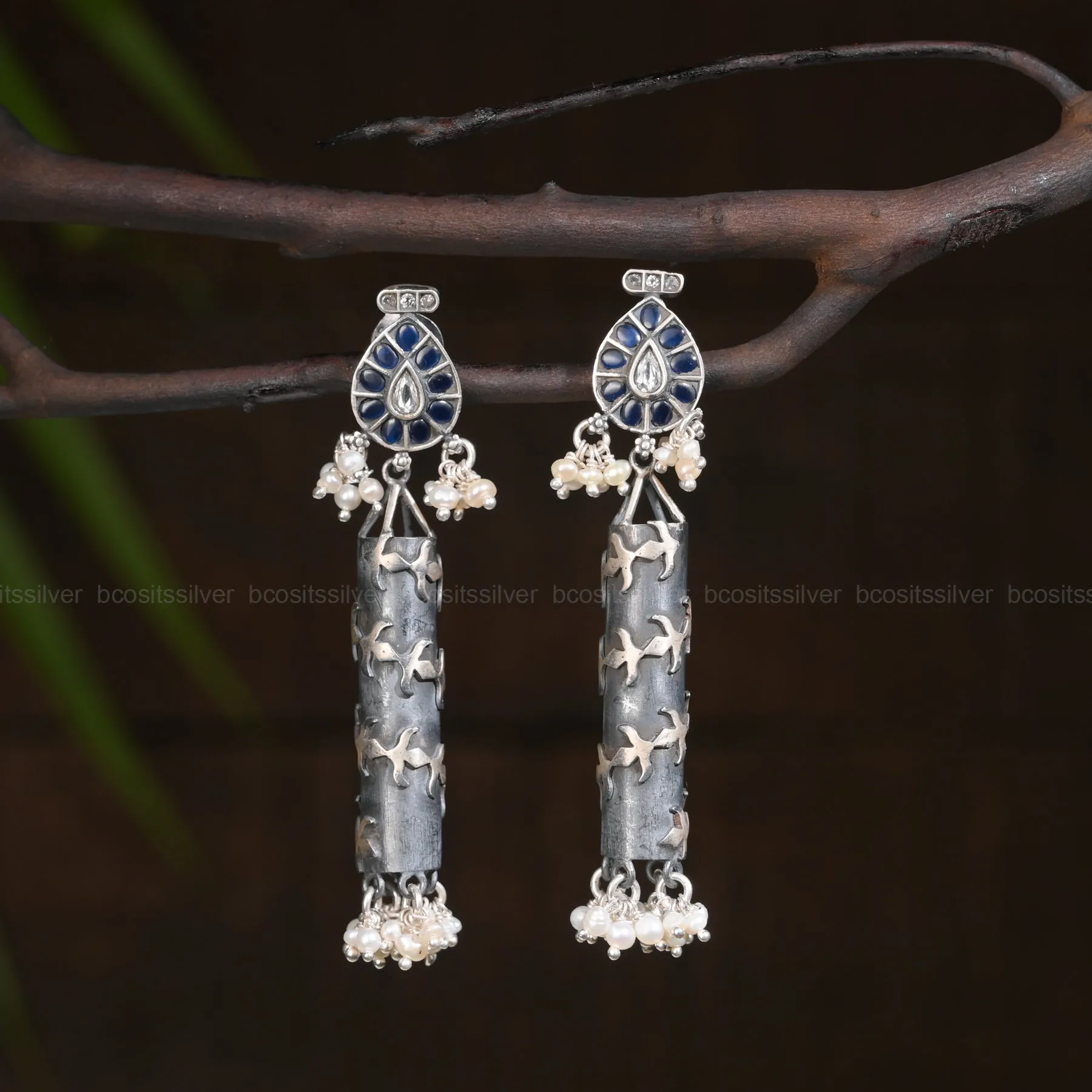 Oxidized Cylinder Shape Earring - 1323