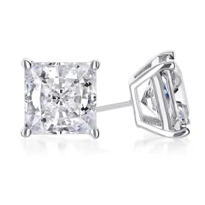 Paris Jewelry 18k White Gold 4 Ct Created Princess Cut White Sapphire Stud Earrings Plated