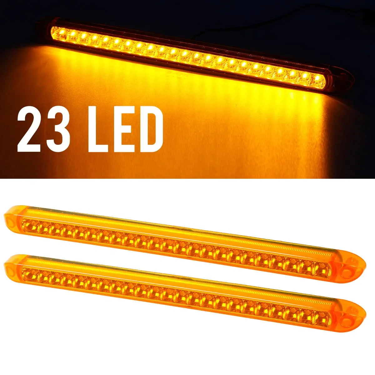 Partsam 2Pcs Amber Yellow 17" Inch 23 LED Trailer Turn Signal Parking Front Clearance Marker ID Identification Light Bars Waterproof 12V Sealed for Trailer Truck RV Camper Pickups