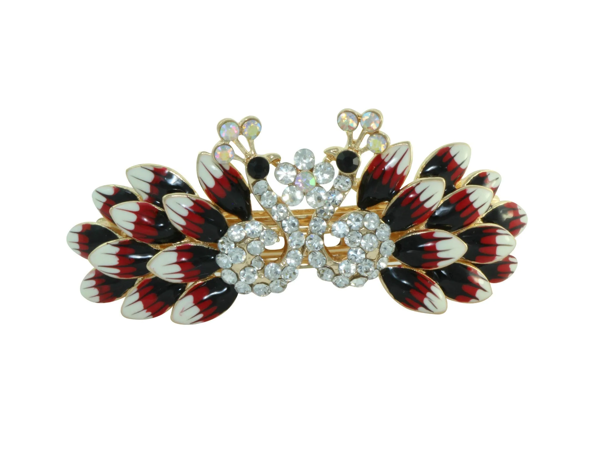 Peacock barrette with white pearls