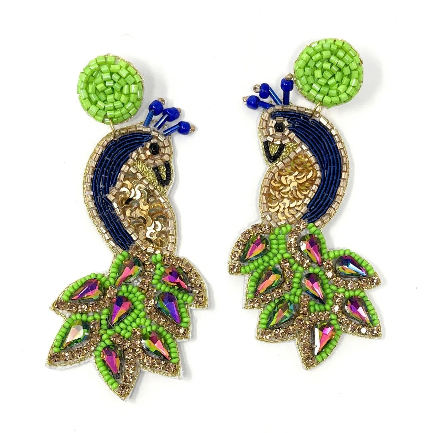 Peacock Bead Jeweled Earrings