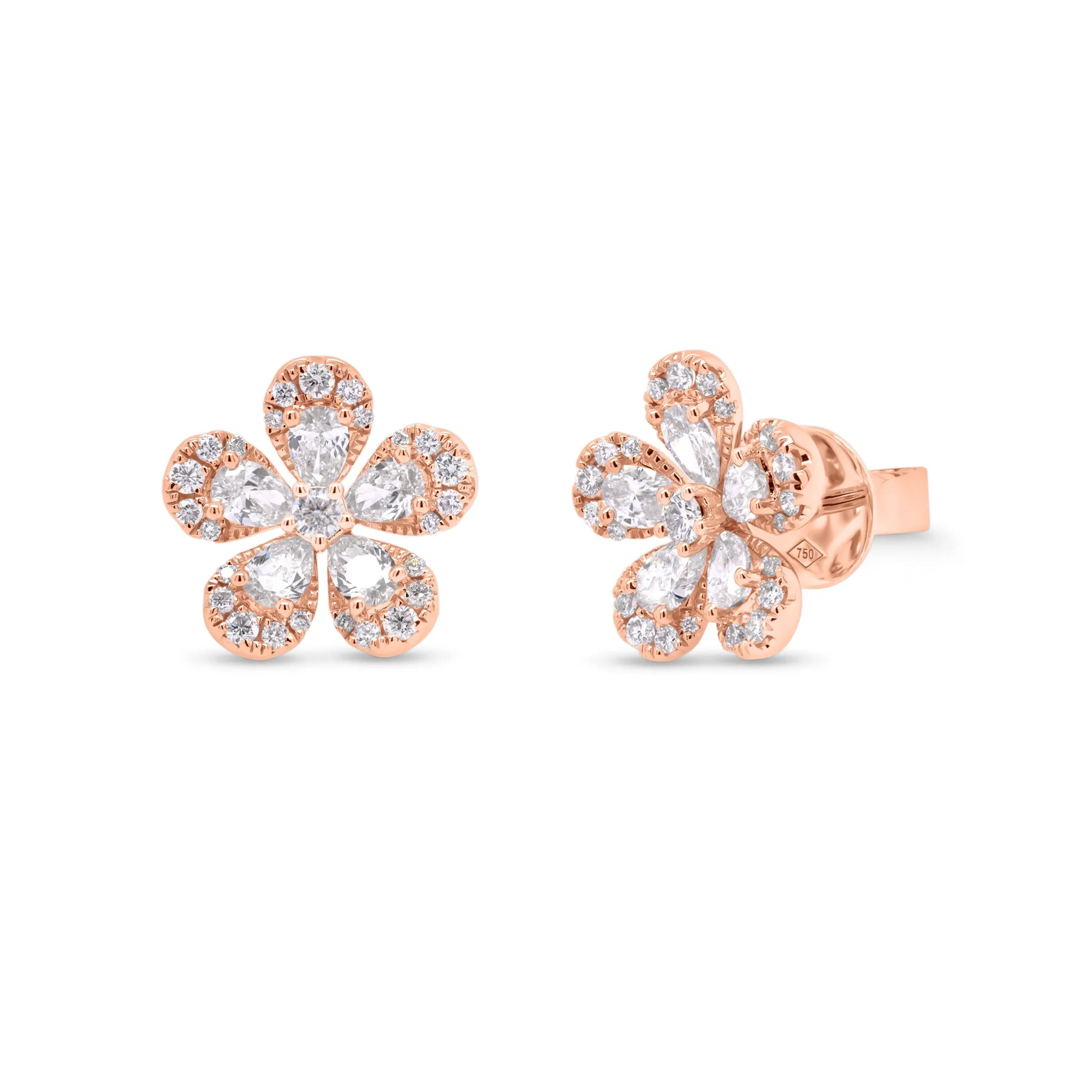 Pear-Shaped Diamond Daisy Stud Earrings