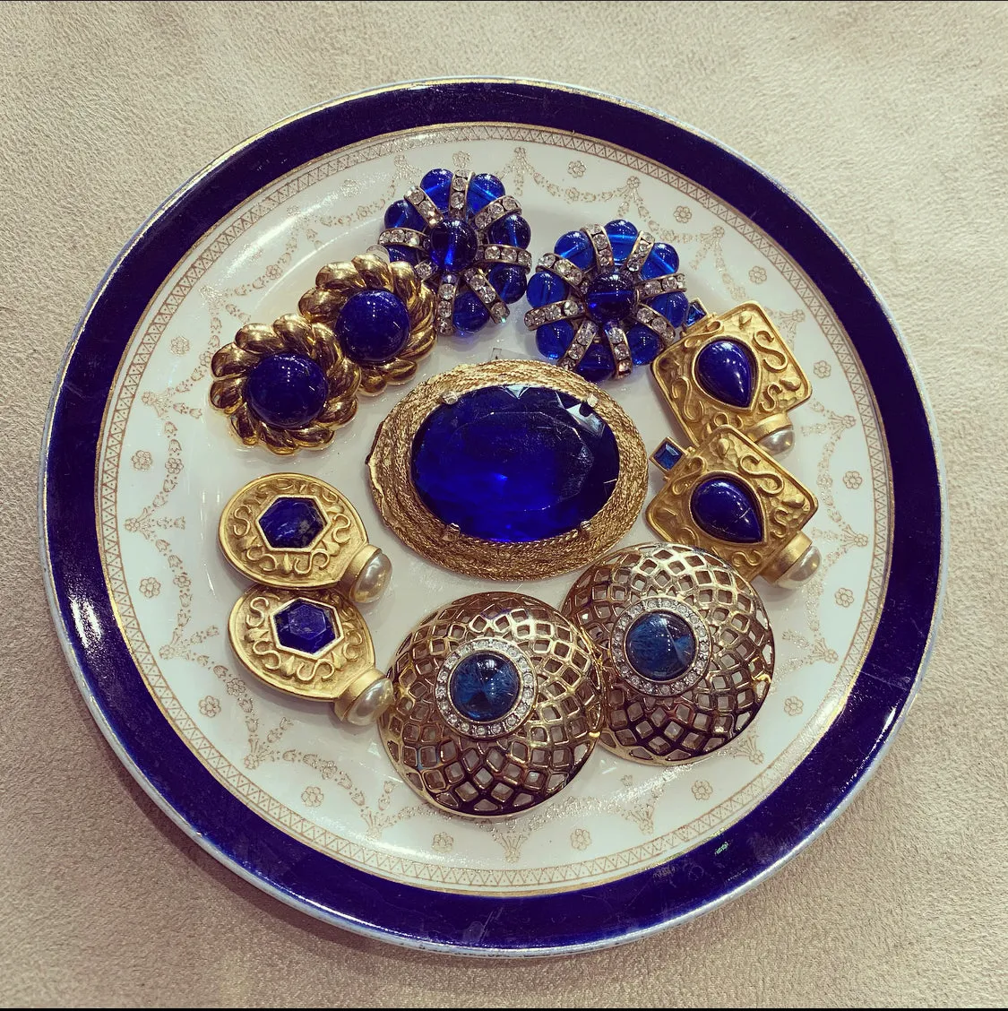 Pierre Lang Blue Gold Clip On Earrings