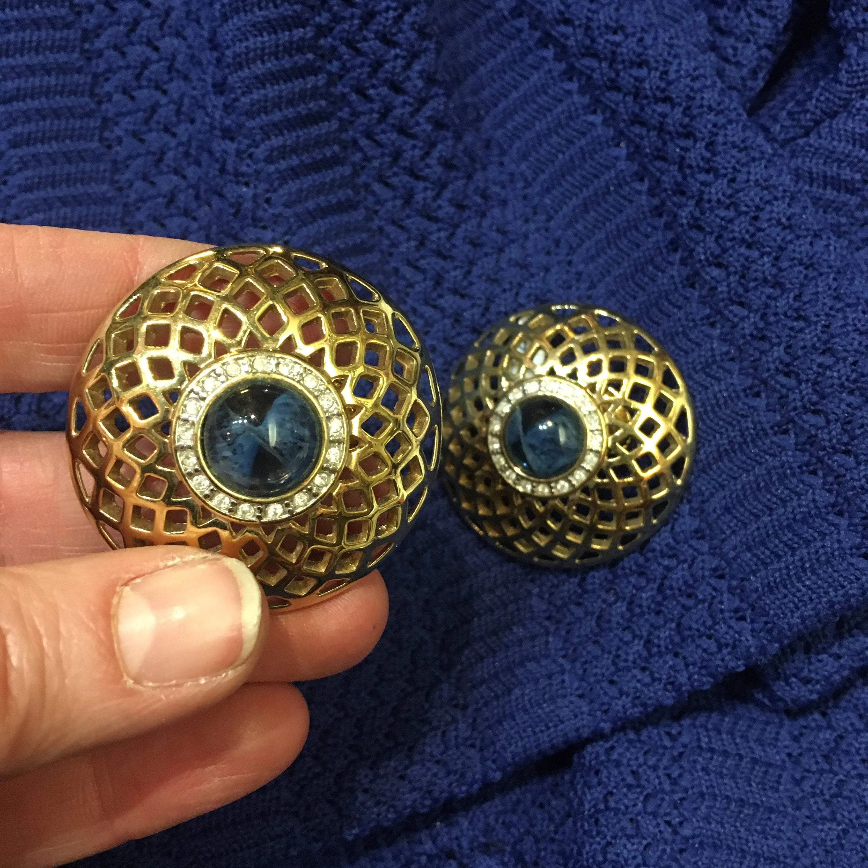 Pierre Lang Blue Gold Clip On Earrings