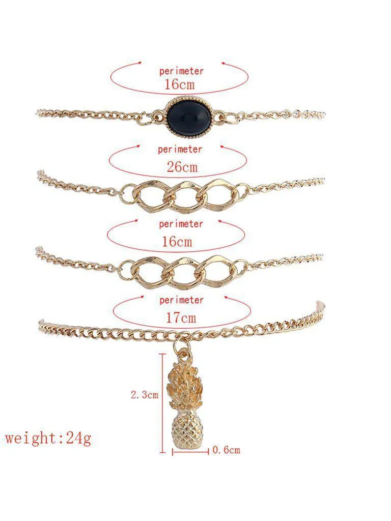 Pineapple Charm Chain Bracelet 4pcs