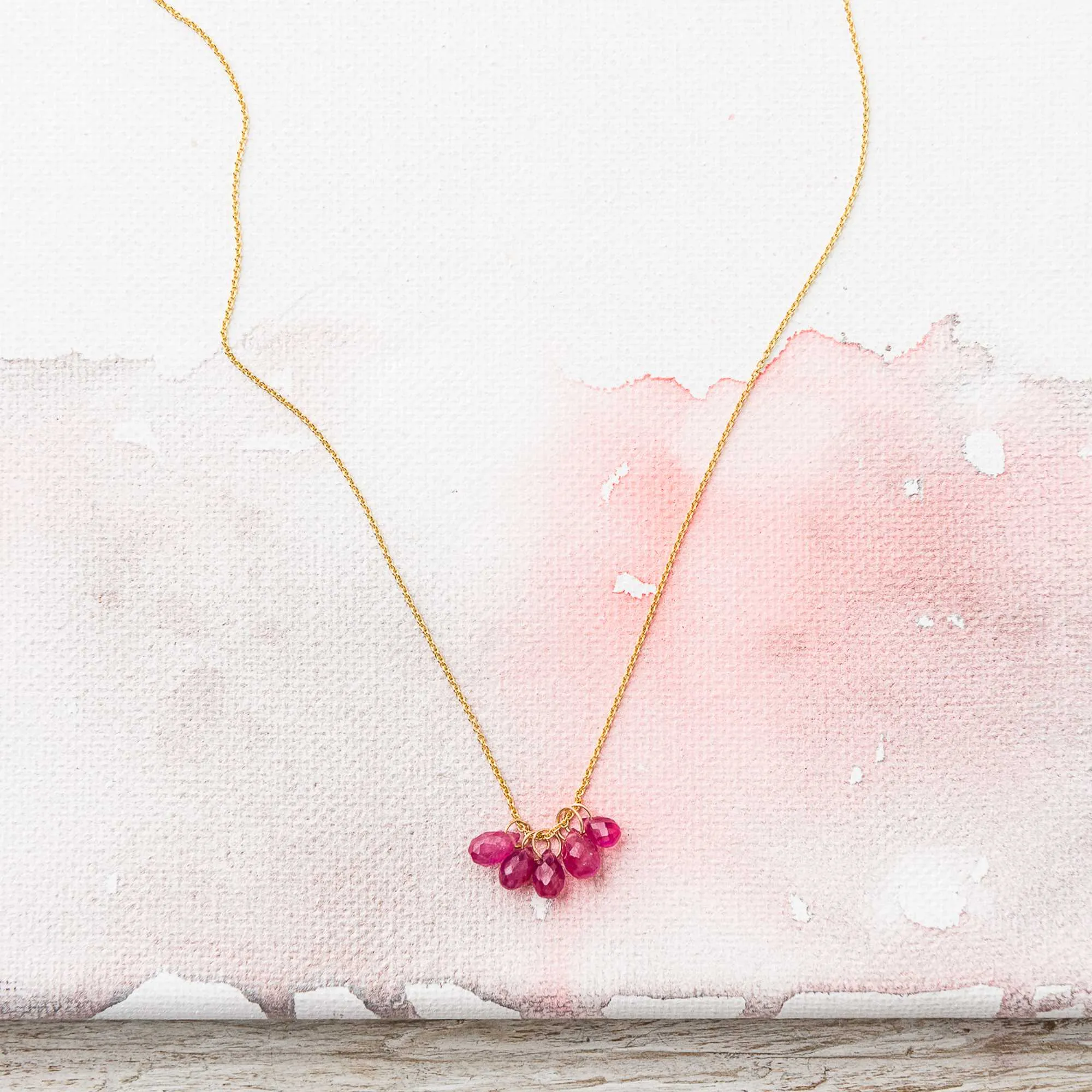 Pink Sapphire Drop Cluster Necklace in 14k Gold