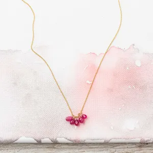 Pink Sapphire Drop Cluster Necklace in 14k Gold