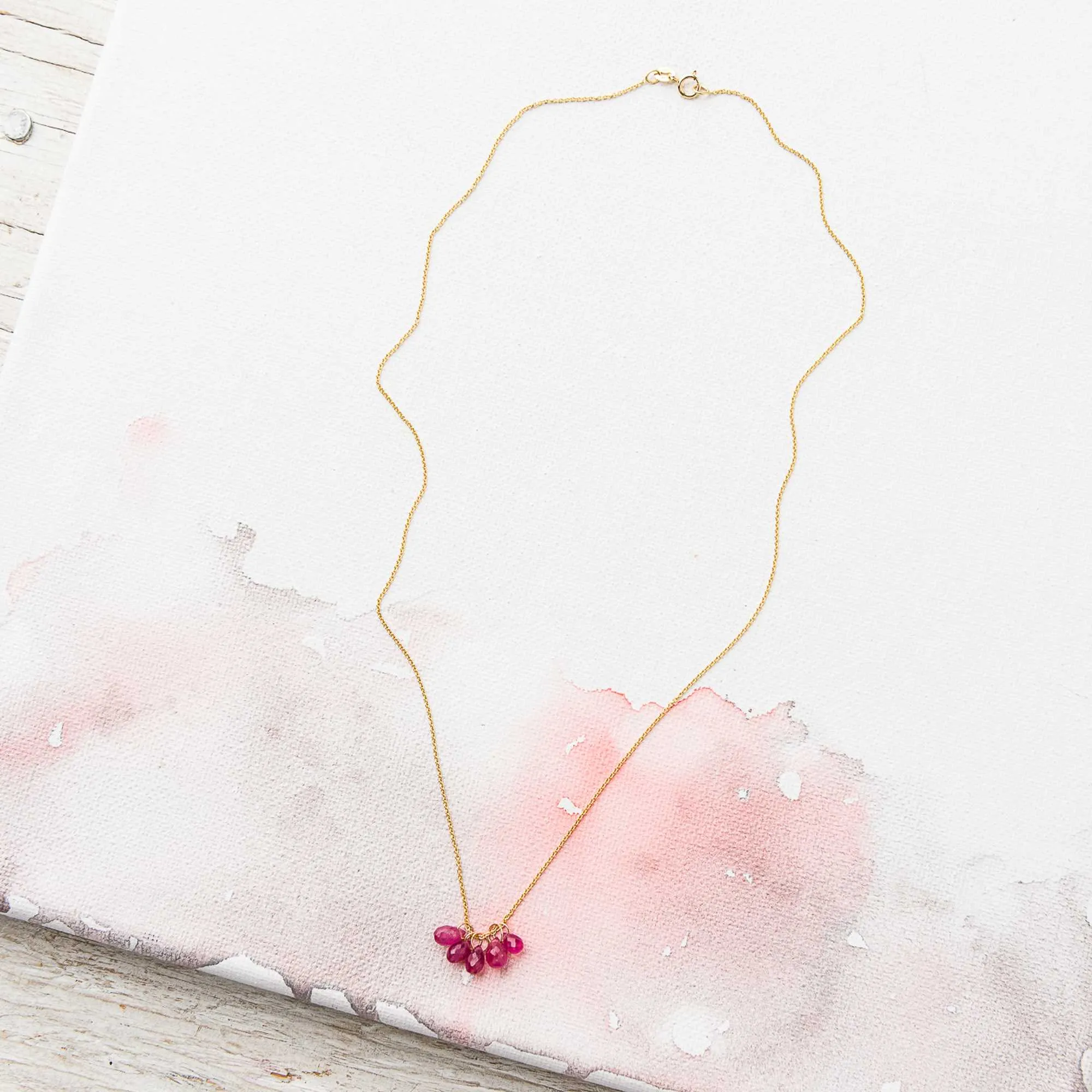 Pink Sapphire Drop Cluster Necklace in 14k Gold