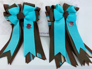 PonyTail Bows- Aqua Java Stripes