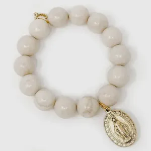 Powerbeads By Jen Cream Coral with Classic Gold Blessed Mother