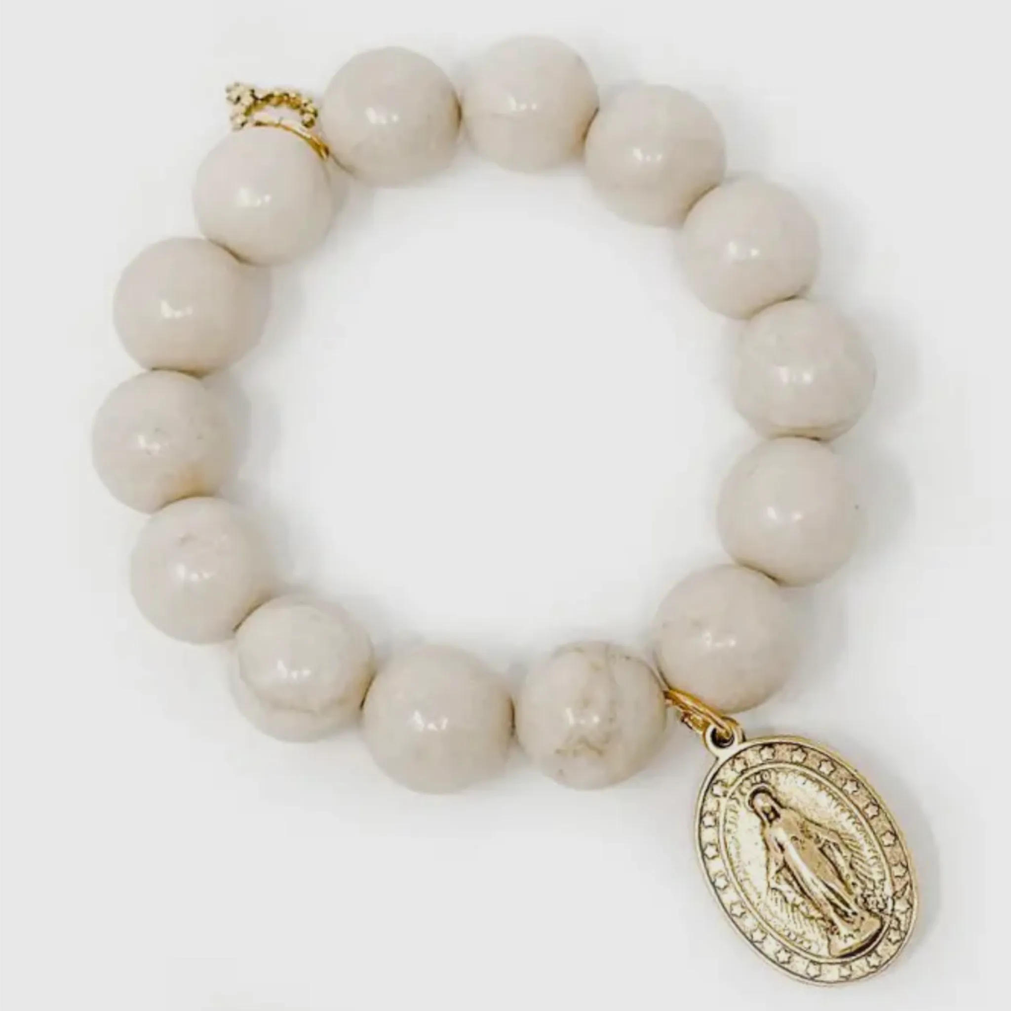 Powerbeads By Jen Cream Coral with Classic Gold Blessed Mother