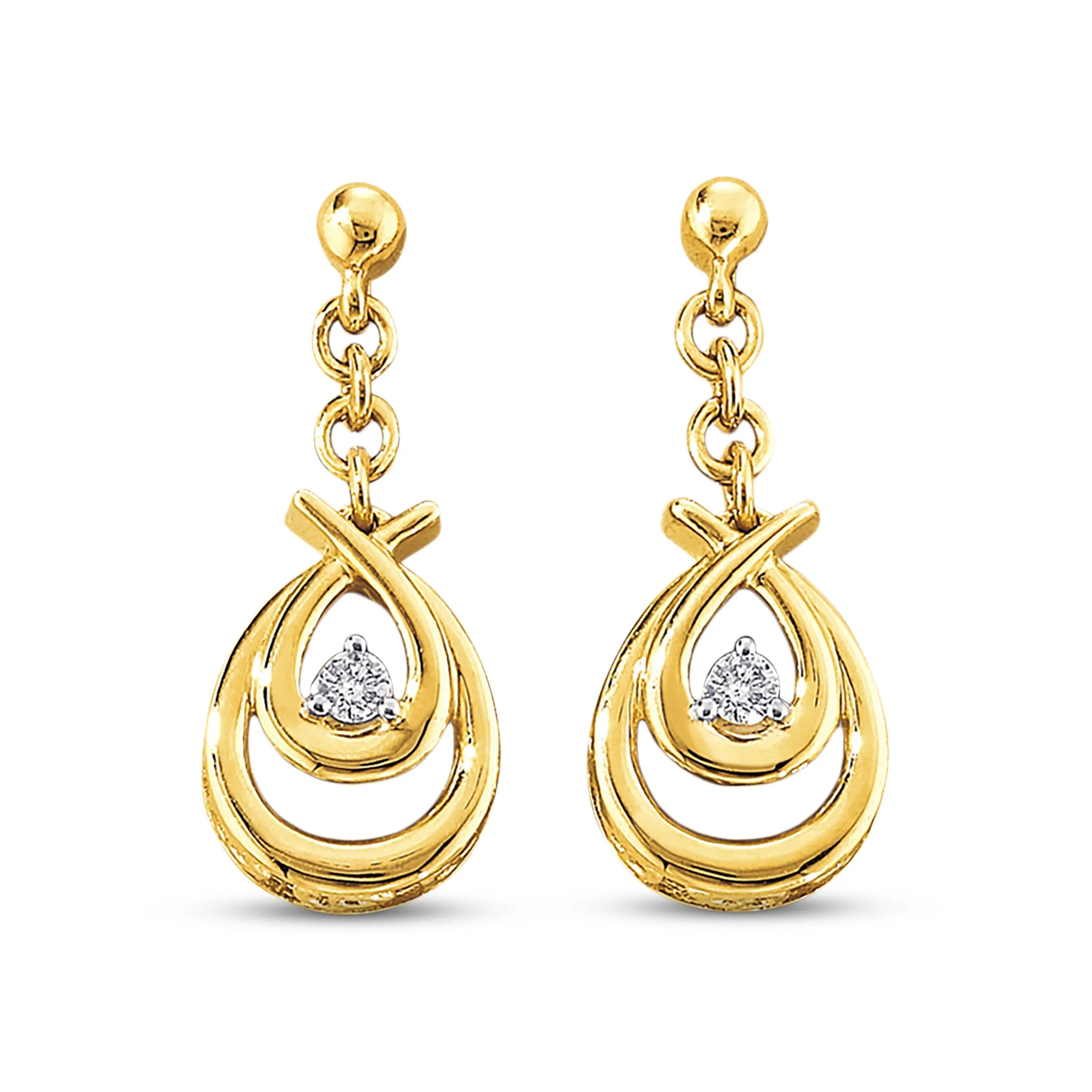 Pre-Owned Kay 1/20 ct Round-cut Diamond Dangle Earrings in 10K Yellow Gold