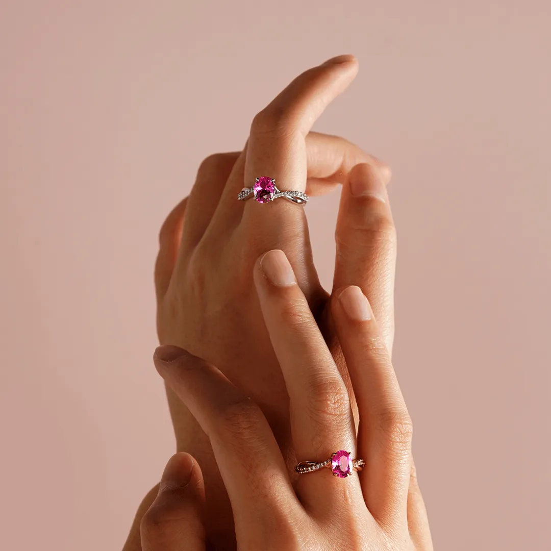 "You Are Stronger Than You Think" Oval Pink Sapphire Ring With Infinite Band